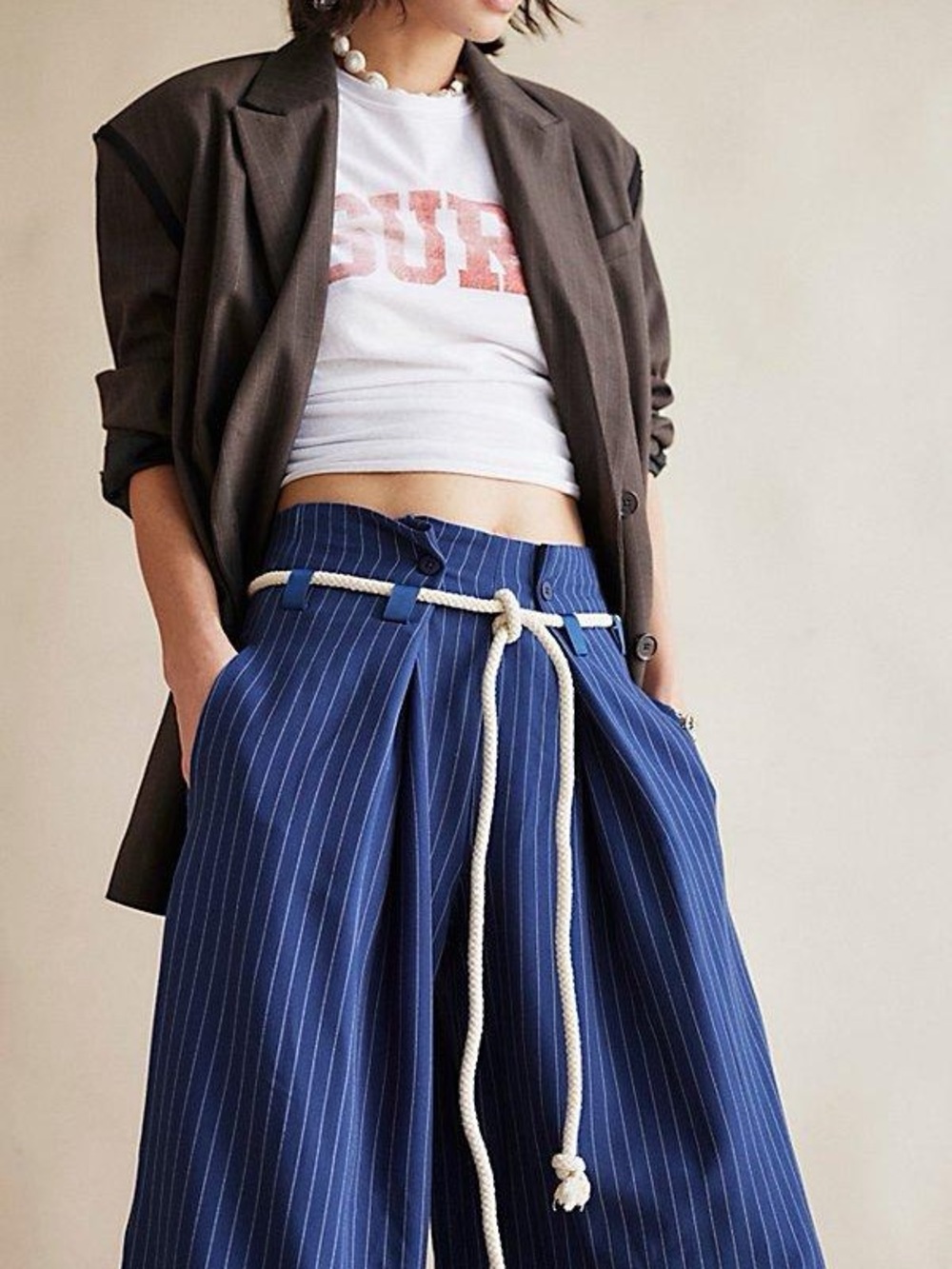 Free People Dimes Tie Pinstripe Wide-Leg Trousers size 4